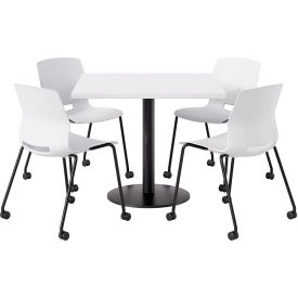 42" Square Table with 4 Armless Caster Chairs, White Seat/Designer White Top