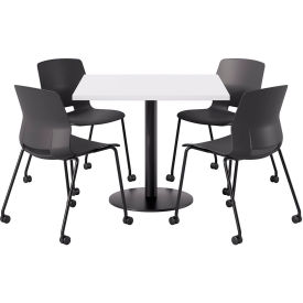 42" Square Table with 4 Imme Armless Caster Chairs, Black Seat/Designer White Top
