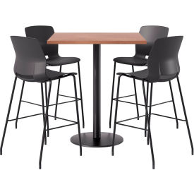 42" Square Table with 4 Armless Barstools, Black Seat/River Cherry Top