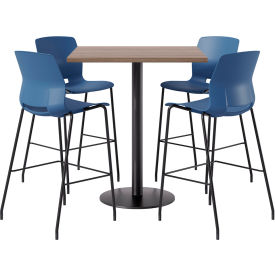 42" Square Table with 4 Armless Barstools, Navy Seat/Studio Teak Top