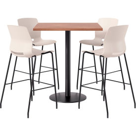 42" Square Table with 4 Armless Barstools, Moonbeam Seat/River Cherry Top