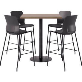 42" Square Table with 4 Armless Barstools, Black Seat/Studio Teak Top