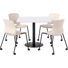 42" Square Table with 4 Armless Caster Chairs, Moonbeam Seat/Designer White Top