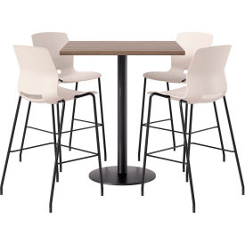 42" Square Table with 4 Armless Barstools, Moonbeam Seat/Studio Teak Top