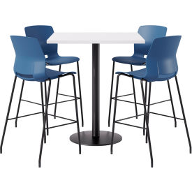 42" Square Table with 4 Imme Armless Barstools, Navy Seat/Designer White Top