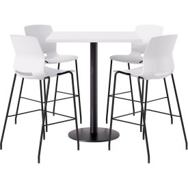 42" Square Table with 4 Imme Armless Barstools, White Seat/Designer White Top