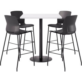 42" Square Table with 4 Armless Barstools, Black Seat/White Top