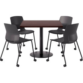 42" Square Table with 4 Armless Caster Chairs, Black Seat/Espresso Top