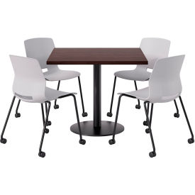 42" Square Table with 4 Armless Caster Chairs, Light Gray Seat/Espresso Top