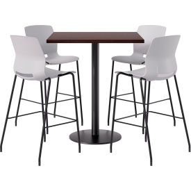 42" Square Table with 4 Imme Armless Barstools, Light Gray Seat/Espresso Top