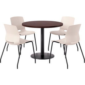42" Round Table with 4 Armless Chairs, Moonbeam Seat/Espresso Top