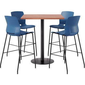 42" Square Table with 4 Armless Barstools, Navy Seat/River Cherry Top