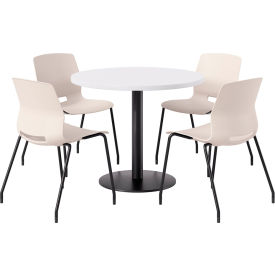 42" Round Table with 4 Armless Chairs, Moonbeam Seat/Designer White Top