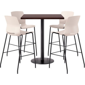 42" Square Table with 4 Imme Armless Barstools, Moonbeam Seat/Espresso Top