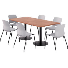36" x 72" Table with 6 Imme Armless Chairs, Light Gray Seat/River Cherry Top