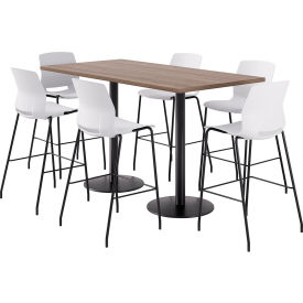36" x 72" Table with 6 Imme Armless Barstools, White Seat/Studio Teak Top