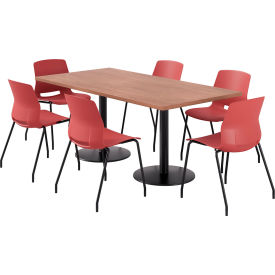 36" x 72" Table with 6 Armless Chairs, Coral Seat/River Cherry Top