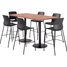 36" x 72" Table with 6 Imme Armless Barstools, Black Seat/River Cherry Top