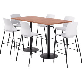 36" x 72" Table with 6 Armless Barstools, White Seat/River Cherry Top