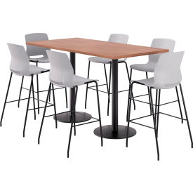 36" x 72" Table with 6 Imme Armless Barstools, Light Gray Seat/River Cherry Top