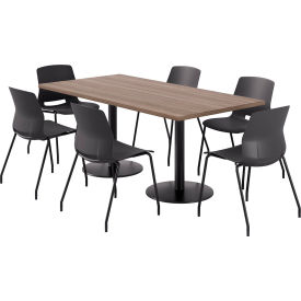 36" x 72" Table with 6 Armless Chairs, Black Seat/Studio Teak Top