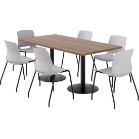 36" x 72" Table with 6 Imme Armless Chairs, Light Gray Seat/Studio Teak Top