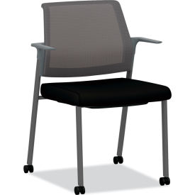 Guest Chair with Cantilever Arms & Casters, Fabric Seat, Charcoal
