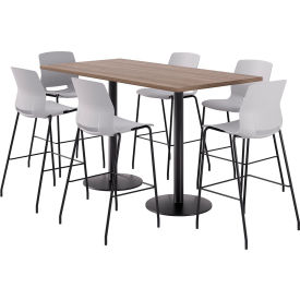 36" x 72" Table with 6 Imme Armless Barstools, Light Gray Seat/Studio Teak Top