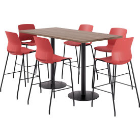 36" x 72" Table with 6 Imme Armless Barstools, Coral Seat/Studio Teak Top