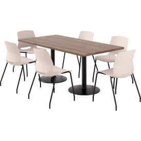 36" x 72" Table with 6 Armless Chairs, Moonbeam Seat/Studio Teak Top
