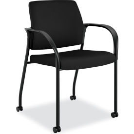 Ignition Guest Chair with Loop Arms & Casters, Polyester Seat, Black