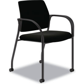 Ignition Guest Chair with Loop Arms & Casters, Polyurethane Seat, Black