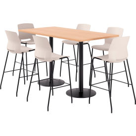 36" x 72" Table with 6 Armless Barstools, Moonbeam Seat/Maple Top