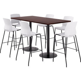 36" x 72" Table with 6 Imme Armless Barstools, White Seat/Espresso Top