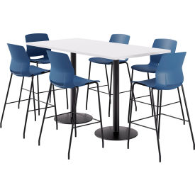36" x 72" Table with 6 Imme Armless Barstools, Navy Seat/Designer White Top