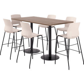 36" x 72" Table with 6 Armless Barstools, Moonbeam Seat/Studio Teak Top