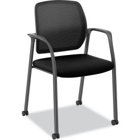 Nucleus Recharge Guest Chair with Loop Arms & Casters, Mesh Seat, Black