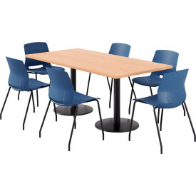 36" x 72" Table with 6 Imme Armless Chairs, Navy Seat/Maple Top