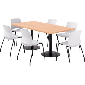 36" x 72" Table with 6 Imme Armless Chairs, White Seat/Maple Top