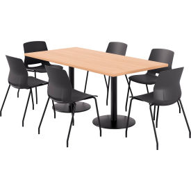 36" x 72" Table with 6 Armless Chairs, Black Seat/Maple Top