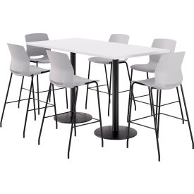 36"x72" Table with 6 Armless Barstools, Light Gray Seat/Designer White Top