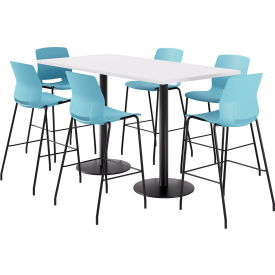 36" x 72" Table with 6 Imme Armless Barstools, Sky Blue Seat/Designer White Top