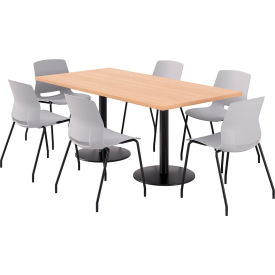 36" x 72" Table with 6 Imme Armless Chairs, Light Gray Seat/Maple Top