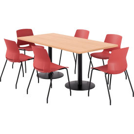 36" x 72" Table with 6 Armless Chairs, Coral Seat/Maple Top