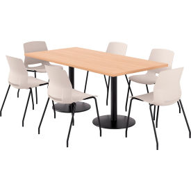 36" x 72" Table with 6 Armless Chairs, Moonbeam Seat/Maple Top