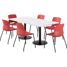 36" x 72" Table with 6 Imme Armless Chairs, Coral Seat/Designer White Top