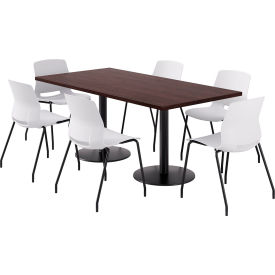 36" x 72" Table with 6 Armless Chairs, White Seat/Espresso Top