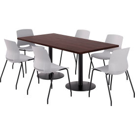 36" x 72" Table with 6 Armless Chairs, Light Gray Seat/Espresso Top