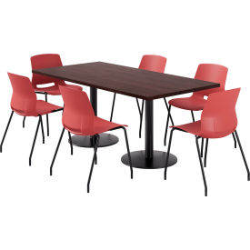 36" x 72" Table with 6 Armless Chairs, Coral Seat/Espresso Top