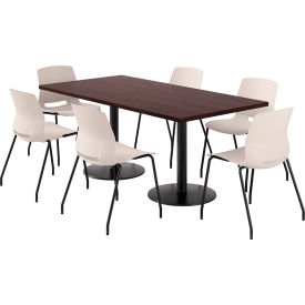 36" x 72" Table with 6 Armless Chairs, Moonbeam Seat/Espresso Top